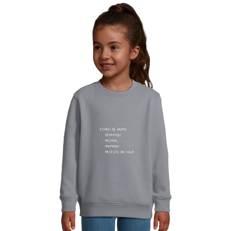 Sudadera "Necesito un viaje test blanco" Infantil gris