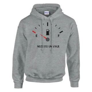 Sudadera "Necesito un viaje gasolina negro" con capucha gris jaspeado