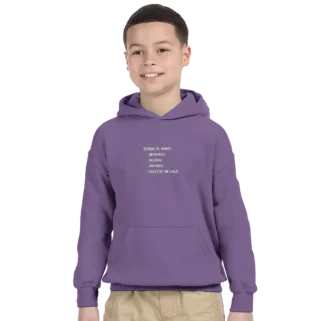 Sudadera "Necesito un viaje test blanco" con capucha infantil morado