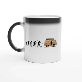 Taza mágica "Evolución ser humano camper negro"