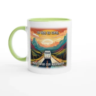 Taza cerámica "La vida es corta, hazla larga con km" verde