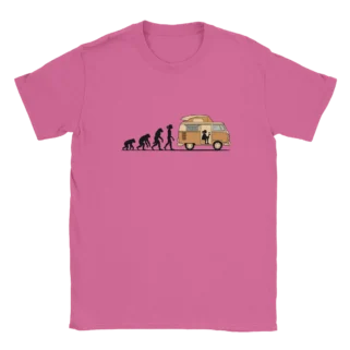 Camiseta "Evolución ser humano camper mujer" rosa