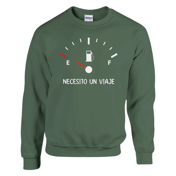 Sudadera "Necesito un viaje gasolina blanco" militar claro