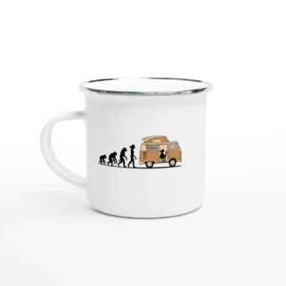 Taza esmaltada "Evolución ser humano camper mujer"