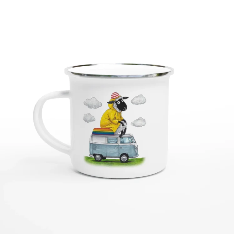Taza esmaltada "La oveja camper de la familia"