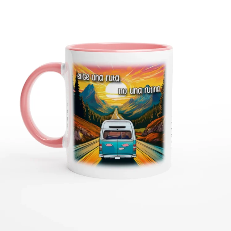 Taza cerámica "Elige una ruta, no una rutina" rosa