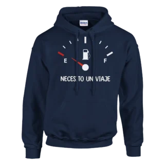 Sudadera "Necesito un viaje gasolina blanco" con capucha azul marino