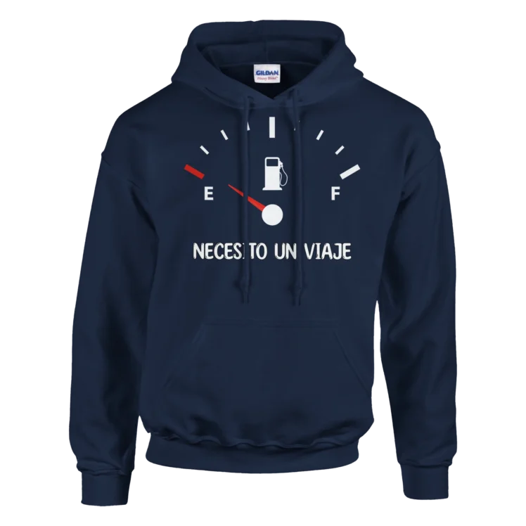 Sudadera "Necesito un viaje gasolina blanco" con capucha azul marino