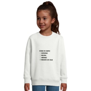 Sudadera "Necesito un viaje test negro" blanco infantil portada