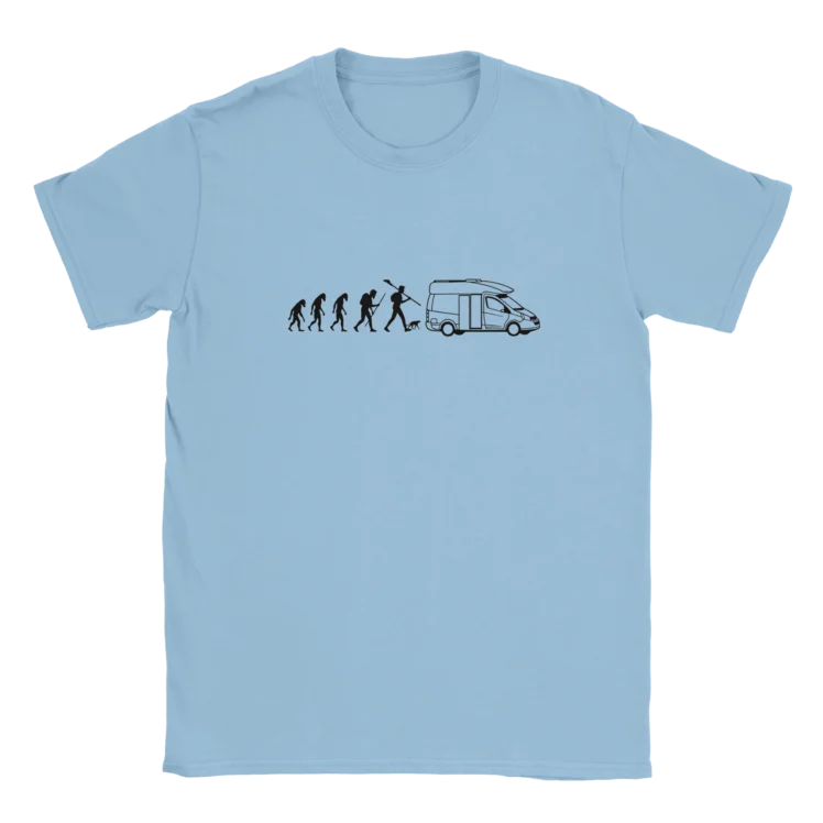 Camiseta "Evolución ser humano camper minimalista negro" azul claro