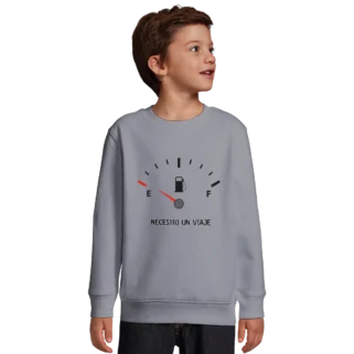 Sudadera "Necesito un viaje gasolina negro" infantil gris