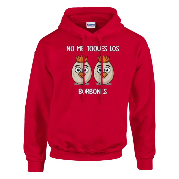 Sudadera "No me toques los borbones negro" con capucha TG rojo