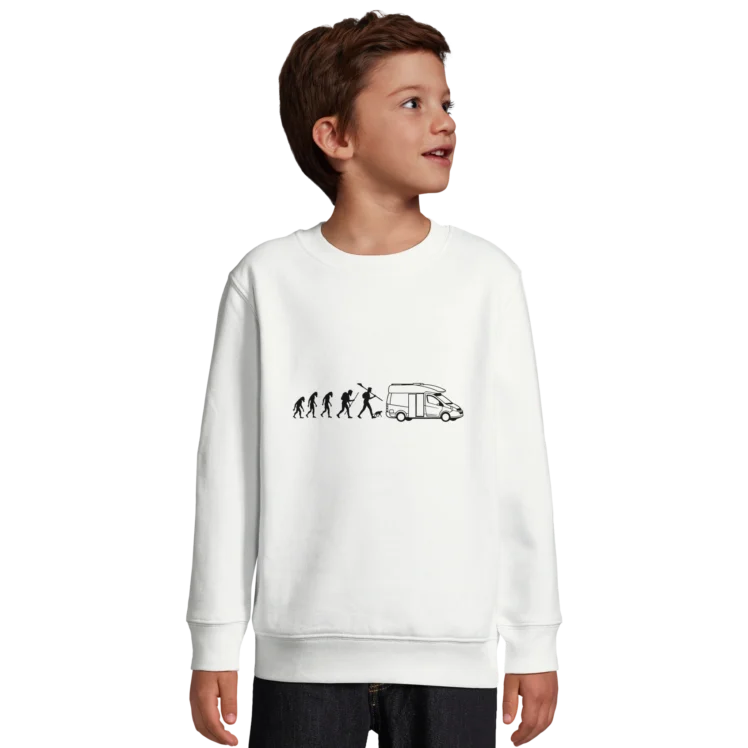 Sudadera "Evolución ser humano camper minimalista negro" infantil blanco