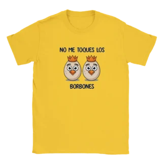 Camiseta "No me toques los borbones negro" amarillo claro