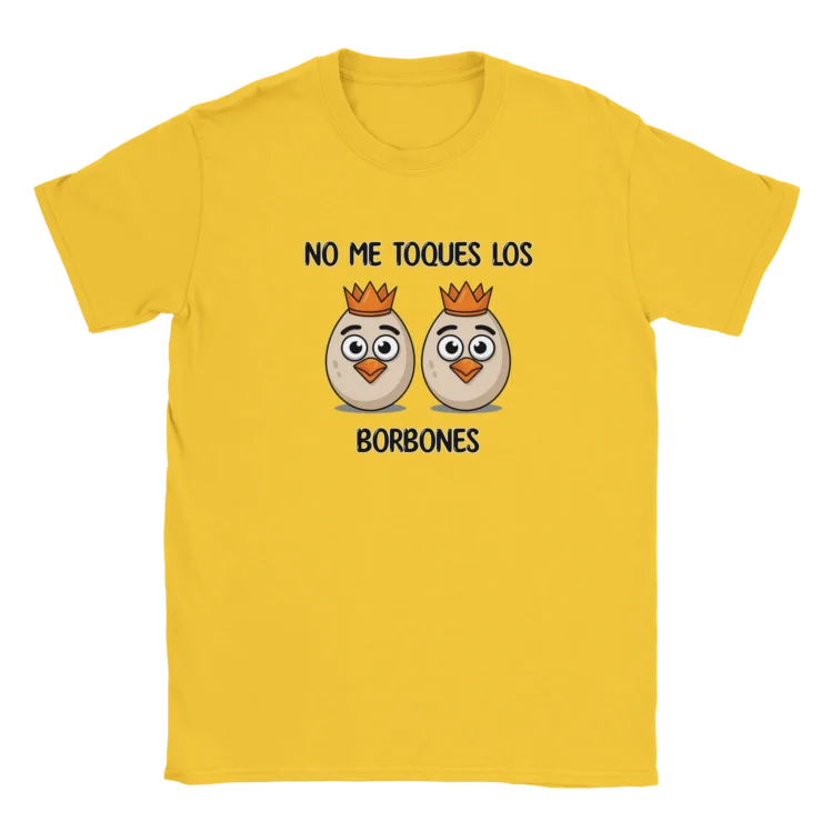 Camiseta "No me toques los borbones negro" amarillo claro