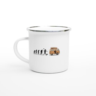 Taza esmaltada "Evolución del ser humano camper negro"