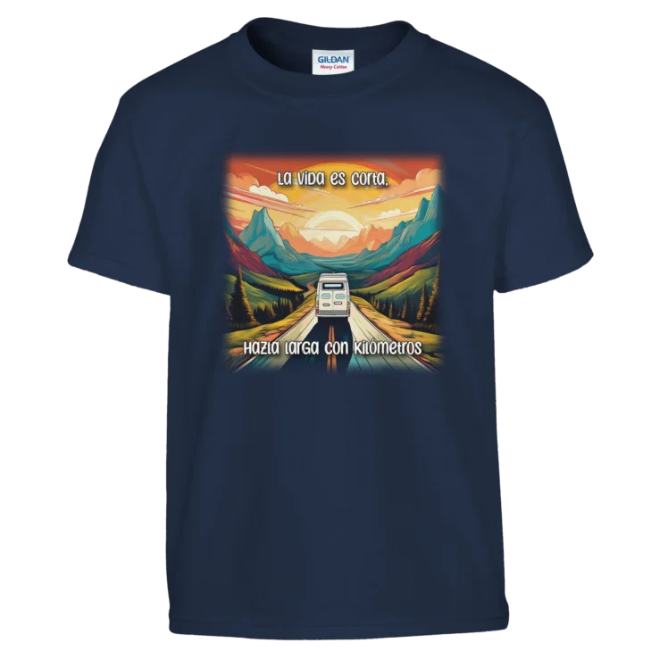 Camiseta "La vida es corta, hazla larga con km" infantil azul marino