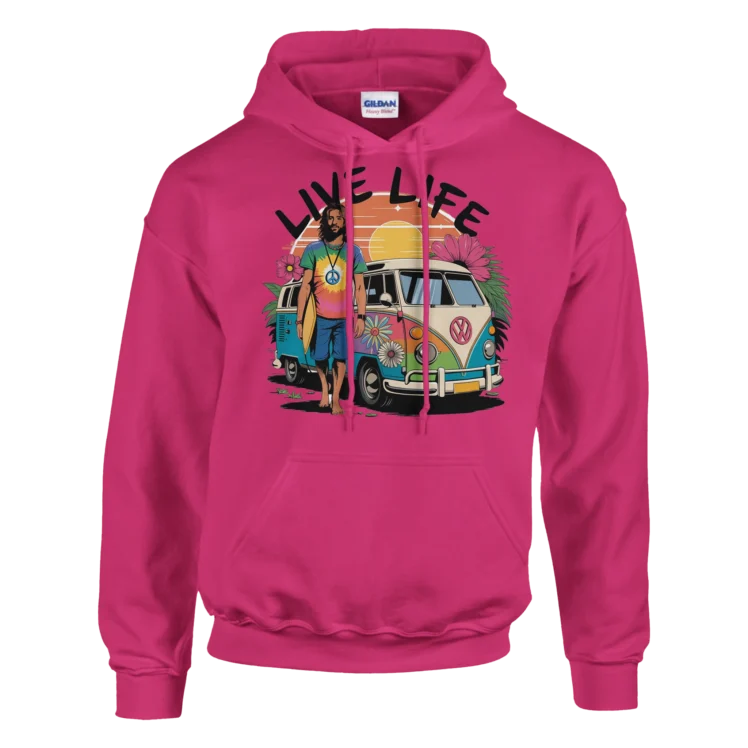 Sudadera "Live Life "con capucha fucsia