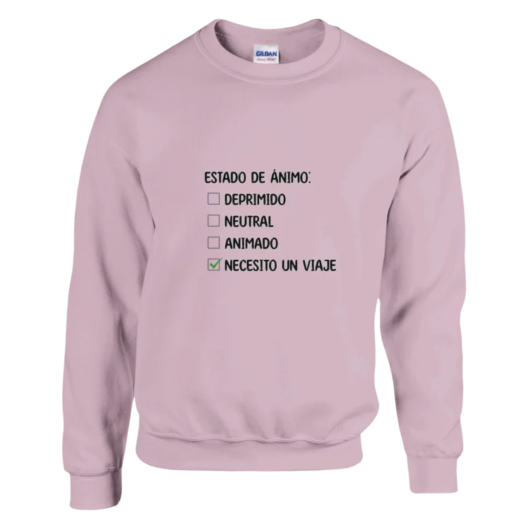 Sudadera "Necesito un viaje test negro" rosa palo