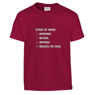 Camiseta "Necesito un viaje test blanco" infantil rojo cardenal