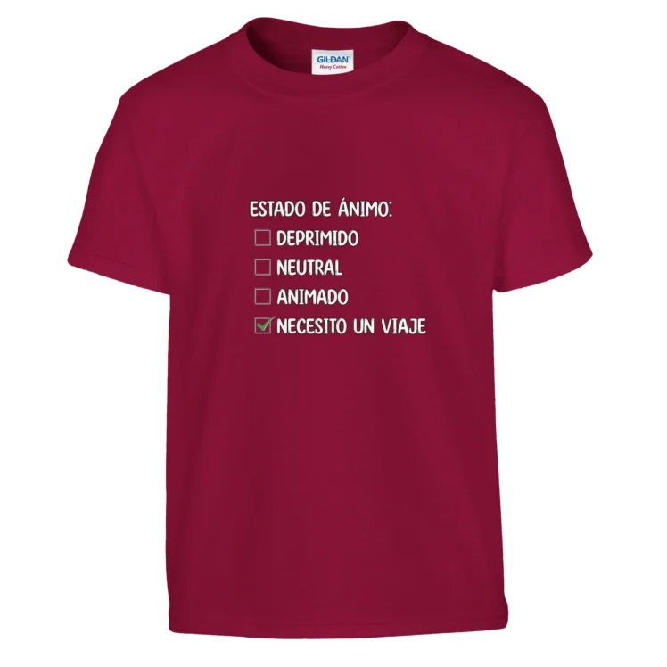 Camiseta "Necesito un viaje test blanco" infantil rojo cardenal