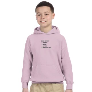 Sudadera "Necesito un viaje test negro" con capucha infantil rosa palo