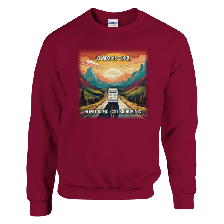 Sudadera "La vida es corta, hazla larga con km" TG rojo cardenal