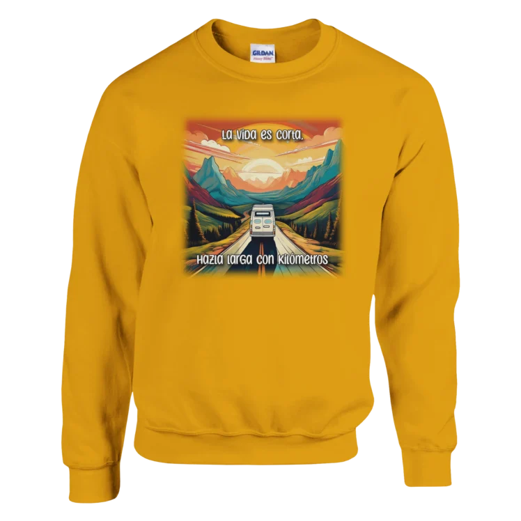 Sudadera "La vida es corta, hazla larga con km" naranja
