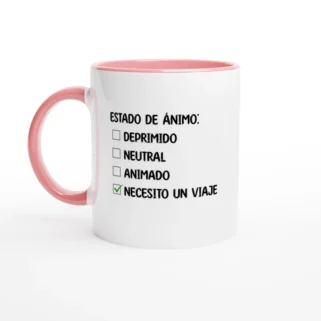 Taza cerámica "Necesito un viaje test" rosa