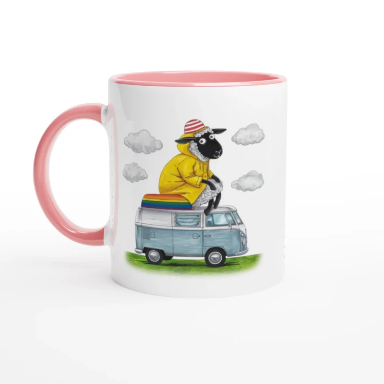 Taza cerámica "La oveja camper de la familia" rosa