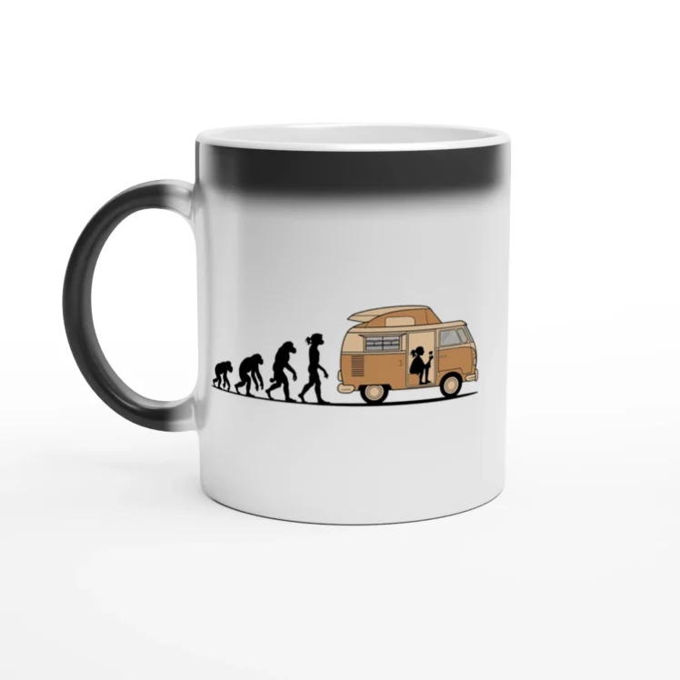 Taza mágica "Evolución ser humano camper mujer"