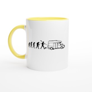 Taza cerámica "Evolución ser humano camper minimalista" amarillo