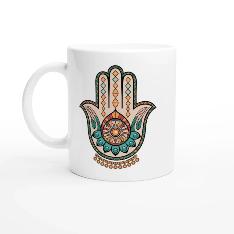 Taza cerámica "Mano de Fátima" blanco