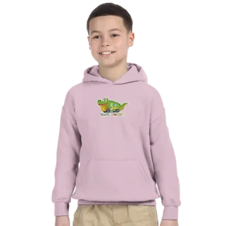 Sudadera "Viaja lowcost kids" con capucha infantil rosa