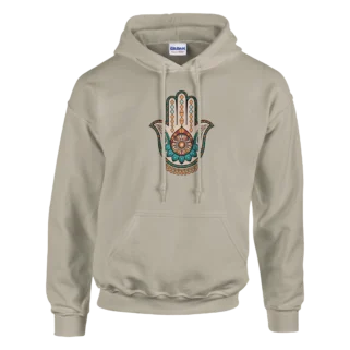 Sudadera "Mano de Fátima" con capucha beige