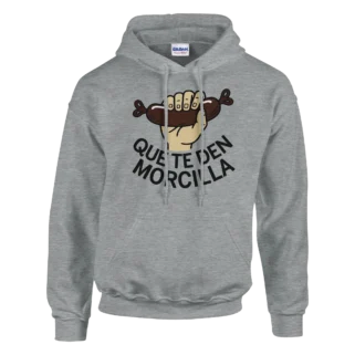 Sudadera "Que te den morcilla" con capucha TG gris jaspeado