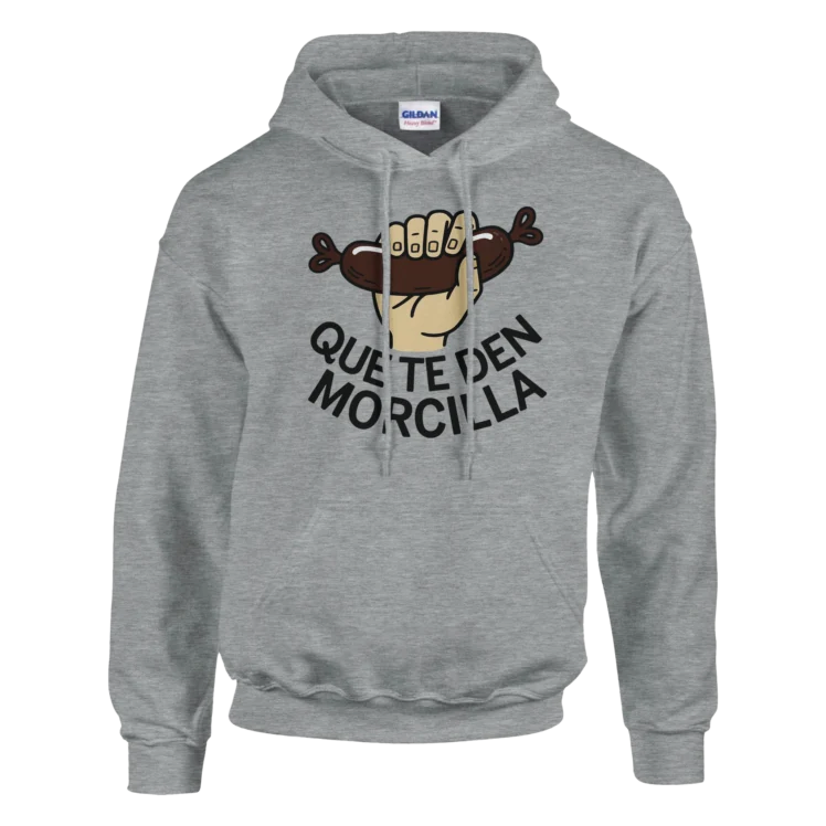 Sudadera "Que te den morcilla" con capucha TG gris jaspeado