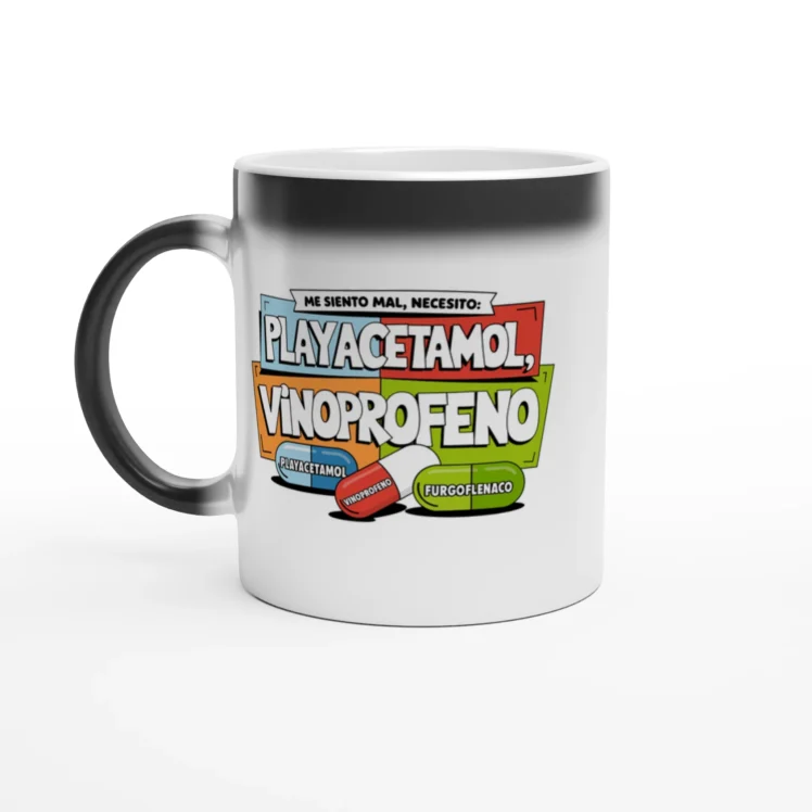 Taza mágica "Necesito píldoras de felicidad"