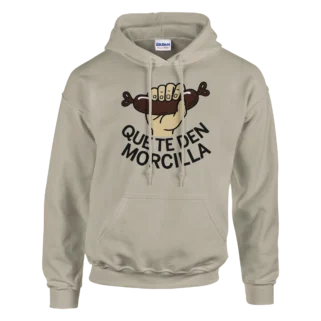 Sudadera "Que te den morcilla" con capucha beige