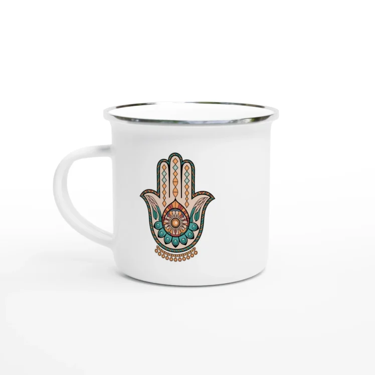 Taza esmaltada "Mano de Fátima"