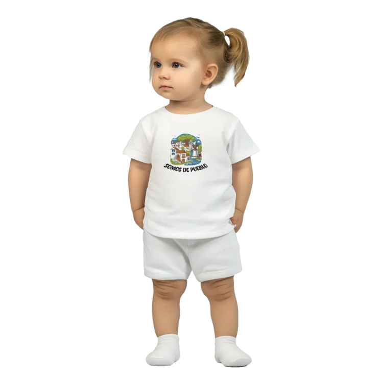 Camiseta "Somos de pueblo" bebé blanco