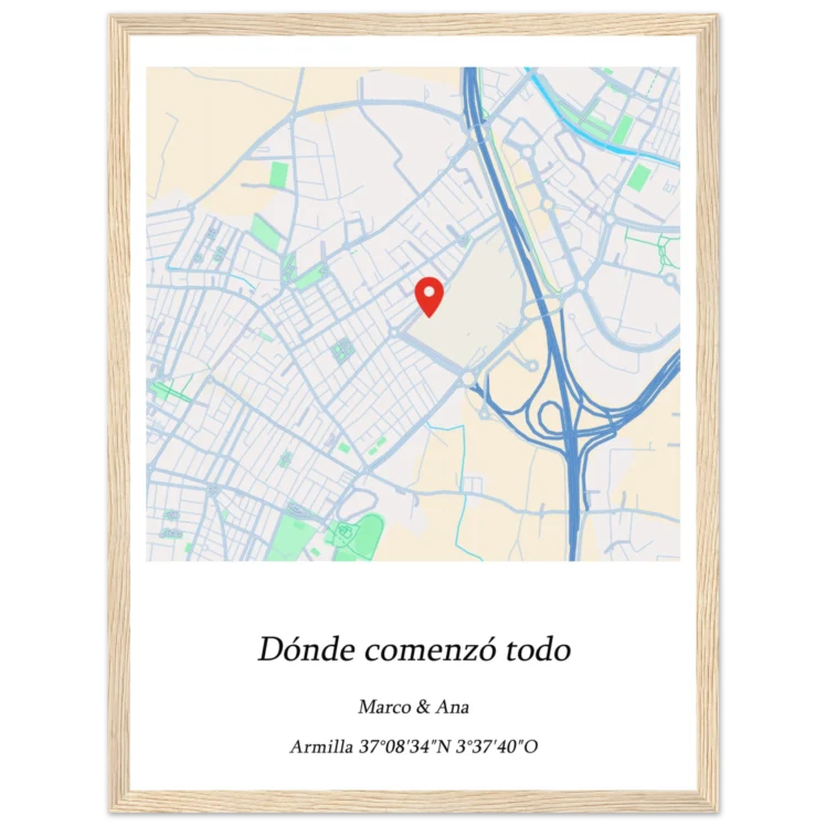 Cuadro personalizado "Mapa cuadrado con marco de madera natural