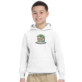 Sudadera "Somos de pueblo" con capucha infantil blanco