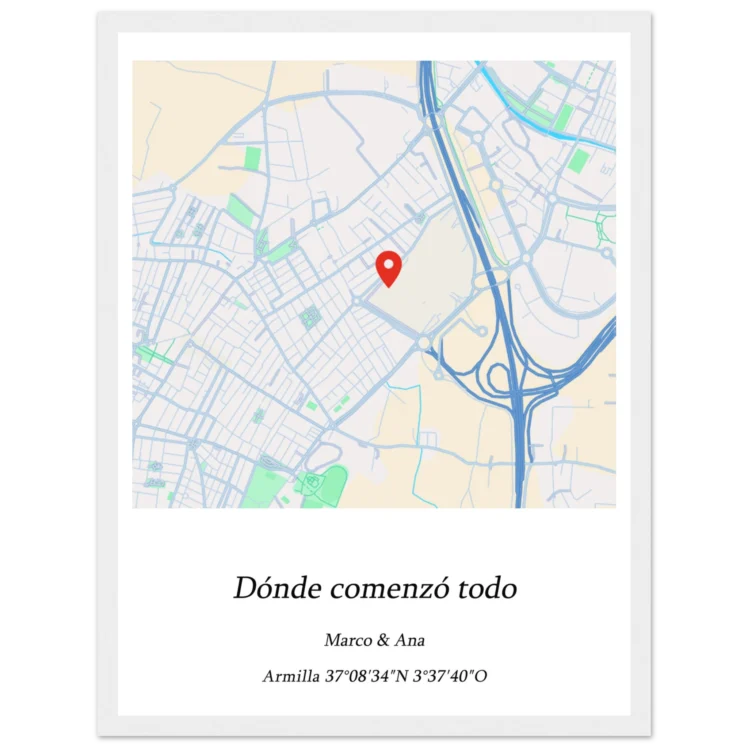 Cuadro personalizado "Mapa cuadrado con marco de madera blanco